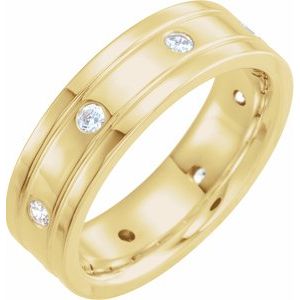 14K Yellow 1/2 CTW Diamond Double Grooved Band Size 7.5
