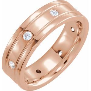 14K Rose 1/2 CTW Diamond Double Grooved Band Taille 7