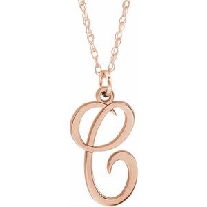 14K Rose Gold-Plated Sterling Silver Script Initial C 16-18
