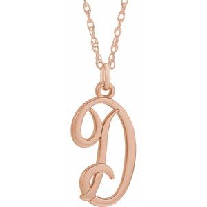 14K Rose Gold-Plated Sterling Silver Script Initial D 16-18