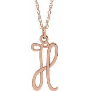 14K Rose Gold-Plated Sterling Silver Script Initial H 16-18" Necklace