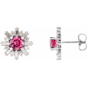Sterling Silver Pink Tourmaline & 3/4 CTW Diamond Earrings