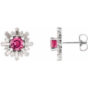 14K White Pink Tourmaline & 3/4 CTW Diamond Earrings