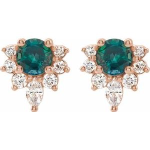 14K Rose Alexandrite & 1/6 CTW Diamond Earrings