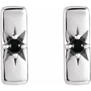 Sterling Silver Onyx Starburst Bar Earrings