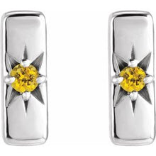 Load image into Gallery viewer, Sterling Silver Yellow Sapphire Starburst Bar Earrings
