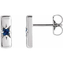 Load image into Gallery viewer, Sterling Silver Blue Sapphire Starburst Bar Earrings
