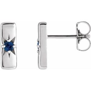 Sterling Silver Blue Sapphire Starburst Bar Earrings