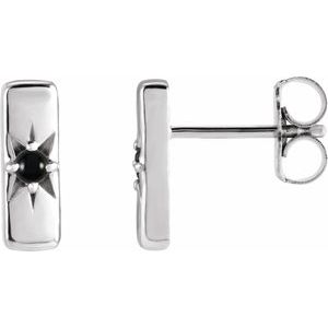 Sterling Silver Onyx Starburst Bar Earrings
