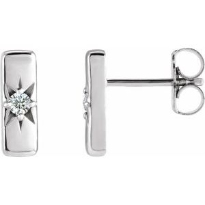 Sterling Silver White Sapphire Starburst Bar Earrings