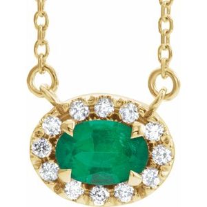 14K Yellow Emerald & 1/6 CTW Diamond 16" Necklace