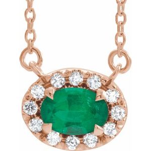 Collier 16K émeraude rose et diamant 1/6 CTW 16 "