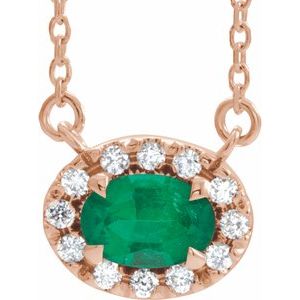 14K Rose Emerald & 1/6 CTW Diamond 18" Necklace
