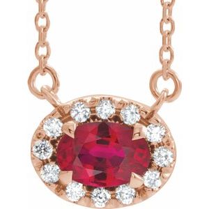 14K Rose Ruby & 1/6 CTW Diamond 18" Necklace