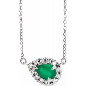 Sterling Silver Emerald & 1/6 CTW Diamond 16" Necklace