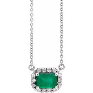 Sterling Silver Emerald & 1/5 CTW Diamond 16"  Necklace