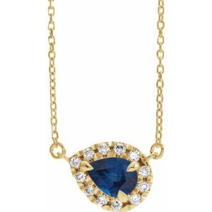 14K Yellow Blue Sapphire & 1/5 CTW Diamond 18" Necklace