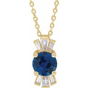 14K Yellow Blue Sapphire & 1/6 CTW Diamond Necklace