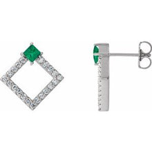 Load image into Gallery viewer, Platinum Emerald &amp; 1/3 CTW Diamond Earrings
