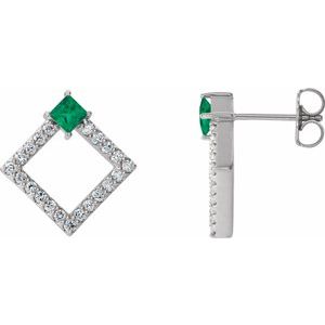Platinum Emerald & 1/3 CTW Diamond Earrings