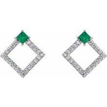 Load image into Gallery viewer, Platinum Emerald &amp; 1/3 CTW Diamond Earrings
