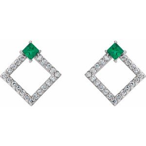 Platinum Emerald & 1/3 CTW Diamond Earrings