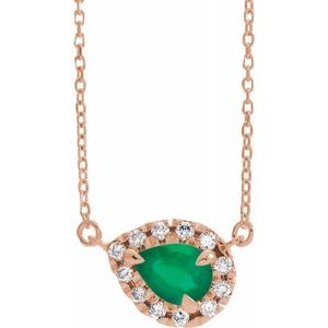 14K Rose Emerald & 1/6 CTW Diamond 16" Necklace