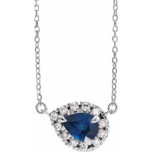 14K White Blue Sapphire & 1/5 CTW Diamond 18" Necklace