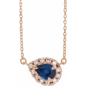 14K Rose Blue Sapphire & 1/5 CTW Diamond 18" Necklace