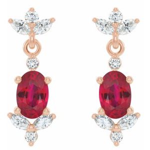 14K Rose Ruby & 3/8 CTW Diamond Earrings