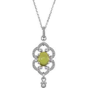 Sterling Silver Peridot & .015 CTW Diamond 18"  Necklace