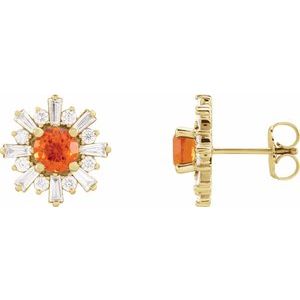 14K Yellow  Fire Opal & 3/4 CTW Diamond Earrings