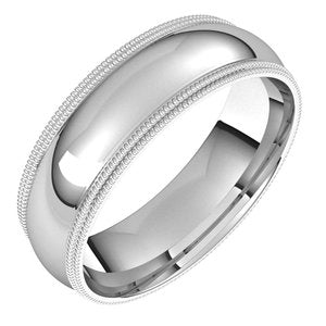 Sterling Silver 6 mm Double Milgrain Half Round Comfort Fit Band Size 9.5