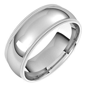 Sterling Silver 7 mm Double Milgrain Half Round Comfort Fit Band Size 10