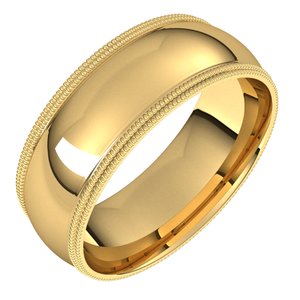 18K Jaune 7 mm Double Milgrain Demi-rond Comfort Fit Band Taille 12