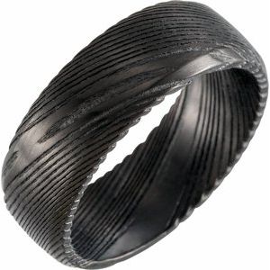 Black Damascus Steel 8 mm Patterned Band Size 9
