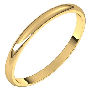 10K Yellow 2 mm Half Round Light Band Size 9.5