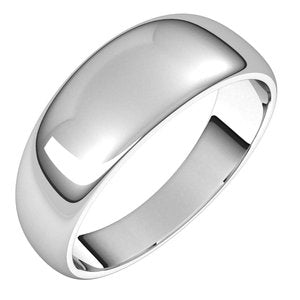 Sterling Silver 7 mm Half Round Tapered Band Size 10