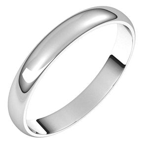 Sterling Silver 3 mm Half Round Ultra-Light Band Size 9