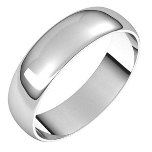 Sterling Silver 5 mm Half Round Ultra-Light Band Size 9.5