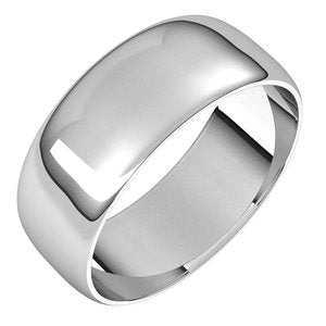 Sterling Silver 7 mm Half Round Ultra-Light Band Size 10