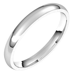 Sterling Silver 2.5 mm Half Round Comfort Fit Light Band Size 9.5