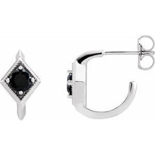 Load image into Gallery viewer, Sterling Silver Onyx Geometric Hoop Earrings
