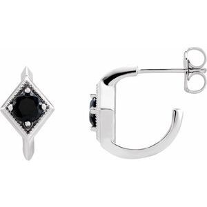 Sterling Silver Onyx Geometric Hoop Earrings