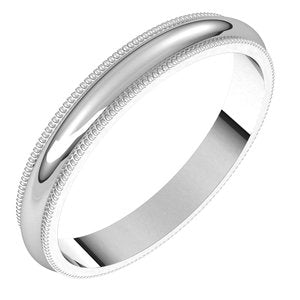 Sterling Silver 3 mm Milgrain Half Round Band Size 10