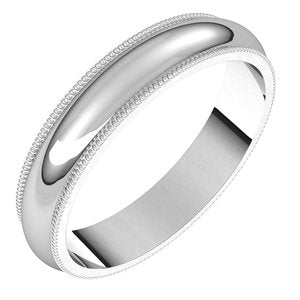 Sterling Silver 4 mm Milgrain Half Round Band Size 9.5