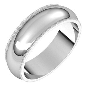 Sterling Silver 6 mm Milgrain Half Round Band Size 9
