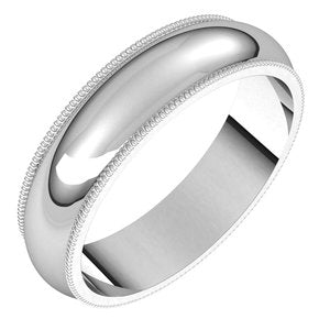 Sterling Silver 5 mm Milgrain Half Round Band Size 6