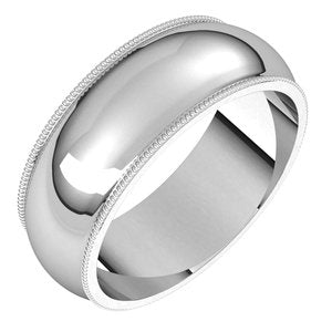 Sterling Silver 7 mm Milgrain Half Round Band Size 9.5