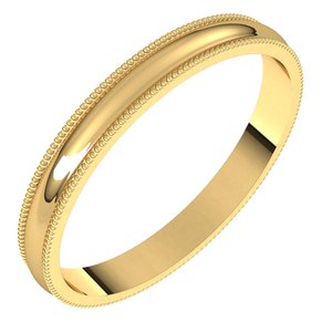 10K Yellow 2.5 mm Milgrain Half Round Light Band Size 6